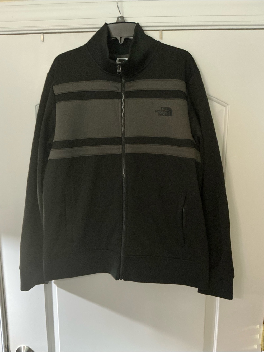 Size Large North Face Black Gray Polyester Fleece Full Zip Track Jacket Vintage